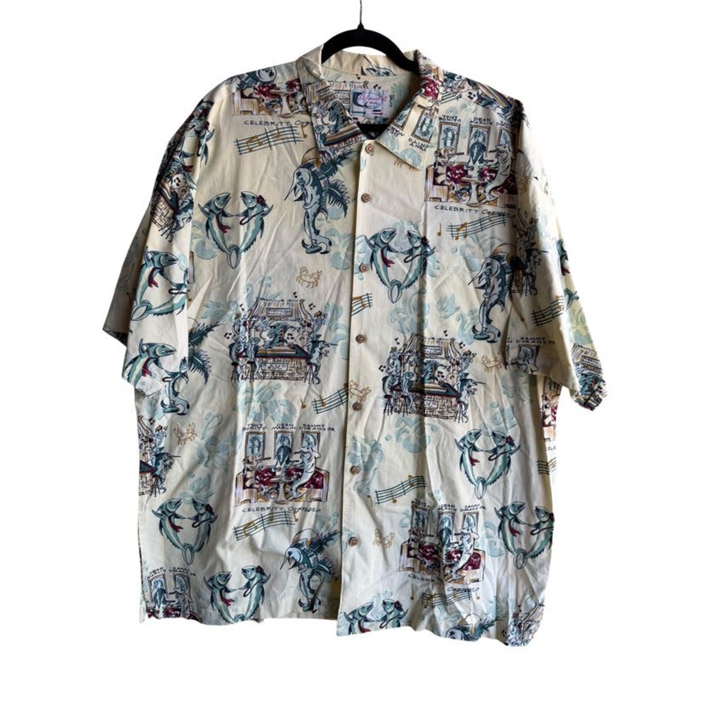 Vintage Bluewater Wear Hawaiian Shirt Mens 3X Celebrity Corner Fish Novelty USA